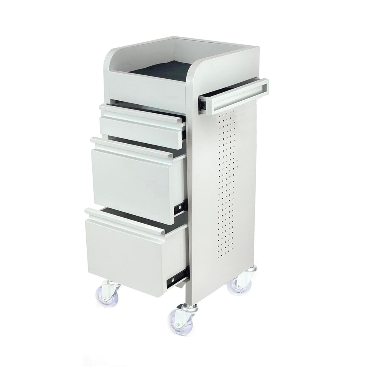 Joiken Fusion White 4 Drawer Salon Trolley - White - Clear Castor Wheels