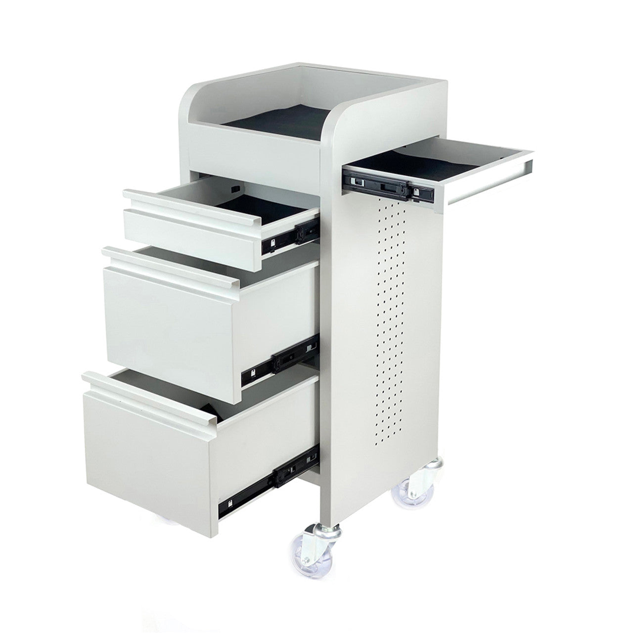 Joiken Fusion White 4 Drawer Salon Trolley - White - Clear Castor Wheels