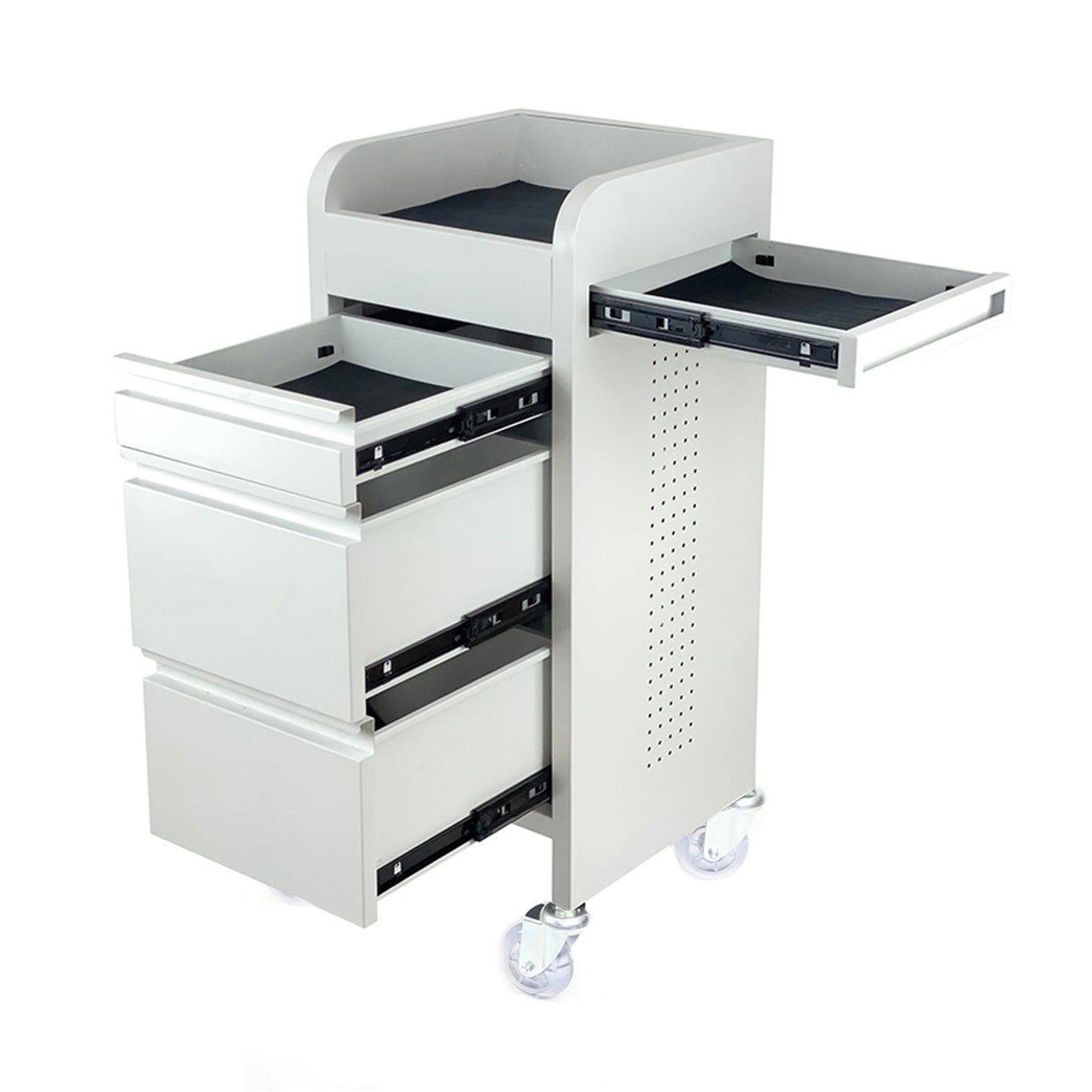 Joiken Fusion White 4 Drawer Salon Trolley - White - Clear Castor Wheels