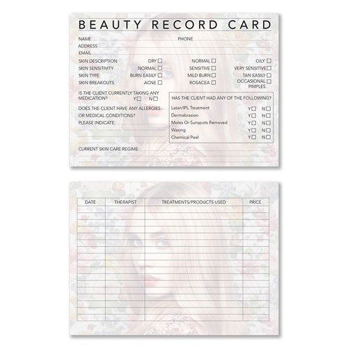 Dateline Professional Beauty Therapy Record Cards